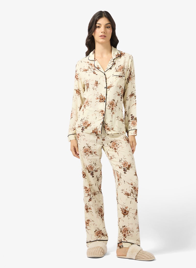 جينجر طقم بيجامة وقميص بأزرار بطبعة زهور - Image 5